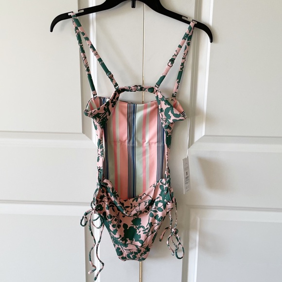 Maaji Peach and Green Floral Side Ties One Piece Swimsuit Size Medium - Picture 12 of 13